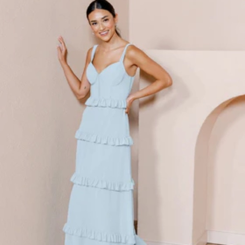 Elegant Blue Ruffle Dress - Picture 2 of 2